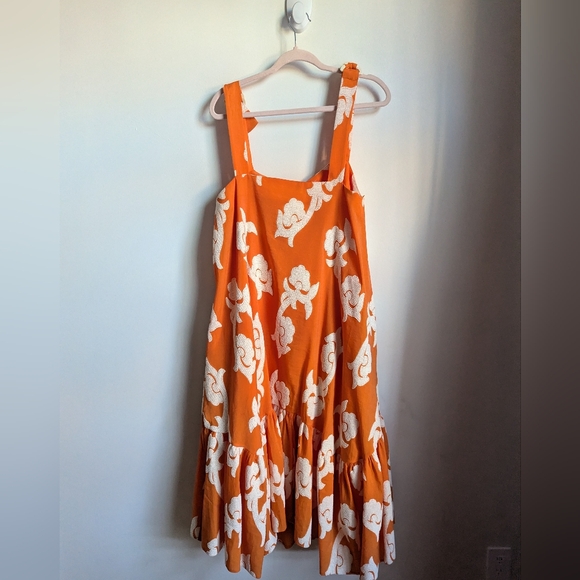 ANTHROPOLOGY EXQUISE Orange Floral Embroidered Cotton Phoebe Maxi Dress Medium - Picture 15 of 15
